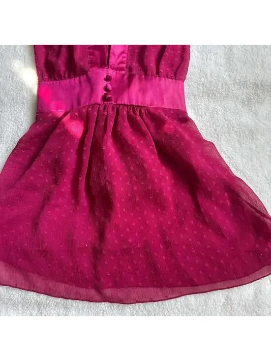 Y2K polka dot Pink Ruffle Neck Satintie back Blouse - Picture 3 of 5